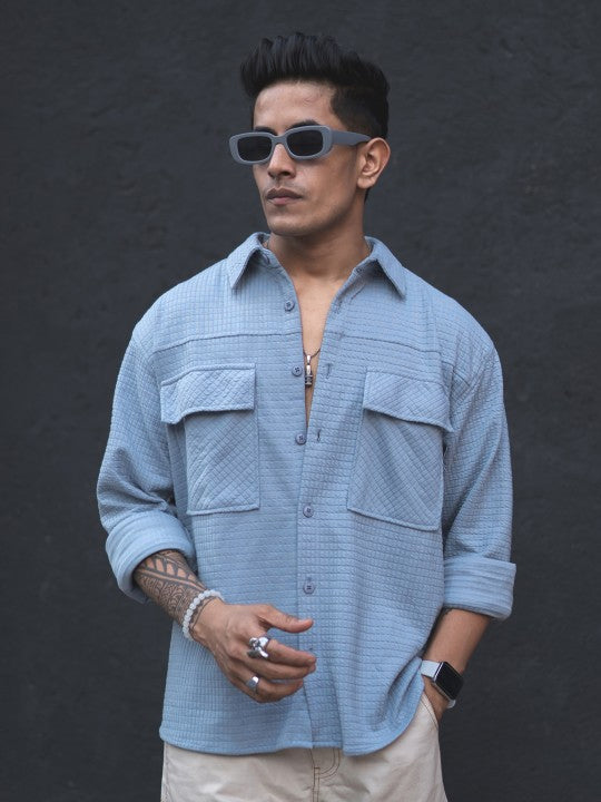 India Slim Self Designed Spread Collar Casual Oversized Shirt