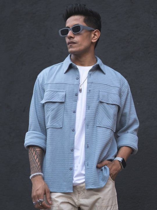 India Slim Self Designed Spread Collar Casual Oversized Shirt