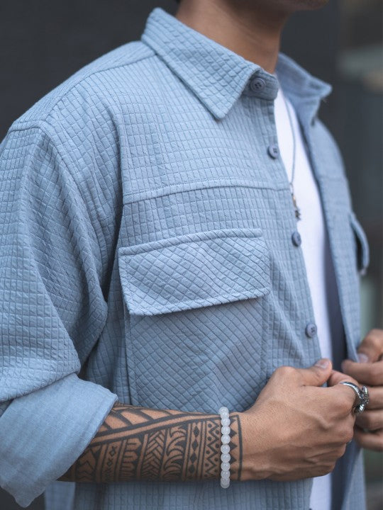 India Slim Self Designed Spread Collar Casual Oversized Shirt